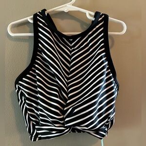 NWT - Black and White Striped Halter Bathing Suit Bikini Top - XS